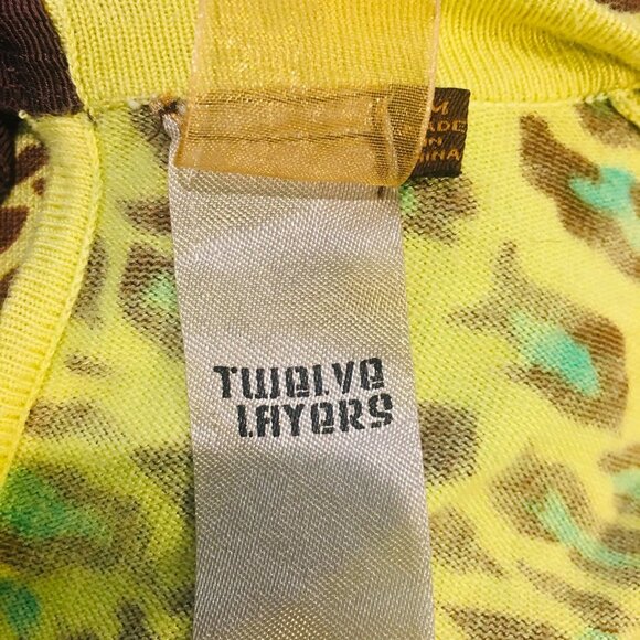 TWELVE LAYERS Yellow/Brown/ Green Leopard Cardigan Boho Key Hole Back Tie Medium - Picture 4 of 5
